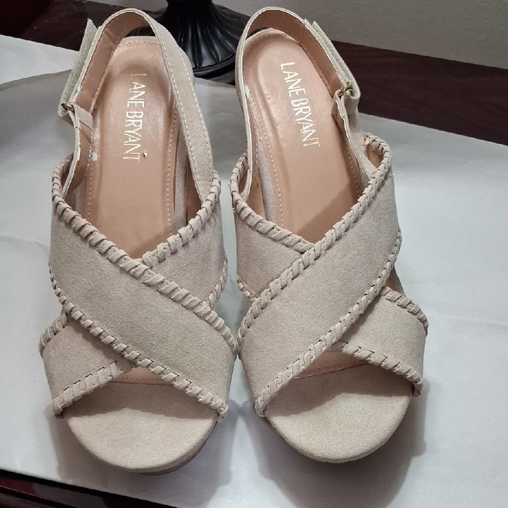 Lane Bryant Women's Beige Wedge Sandals